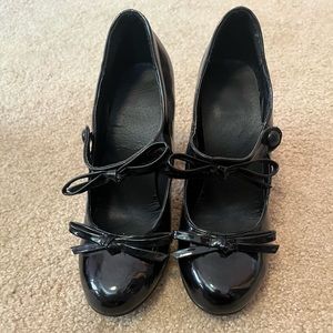 Black vinyl Mary Jane heels